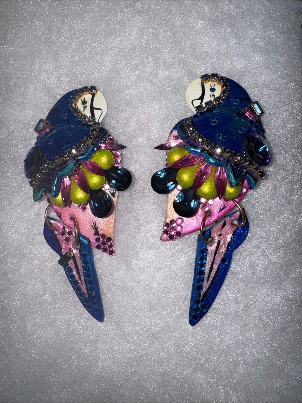 Colorful Parrot Drop Earrings Clip On